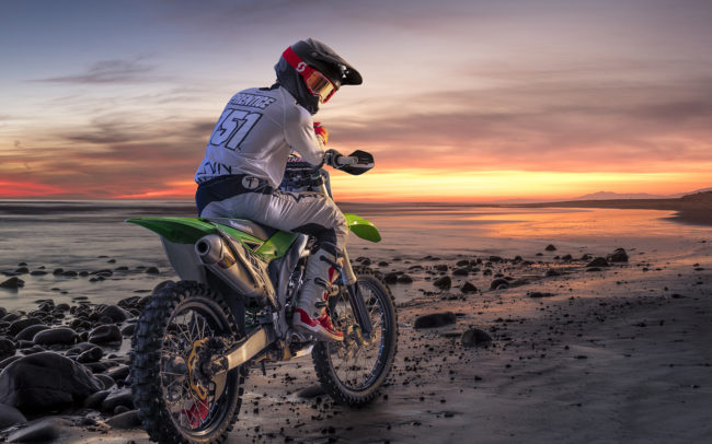 motorcyclist on beach in Ventura created using composite photography by Albiston Creative