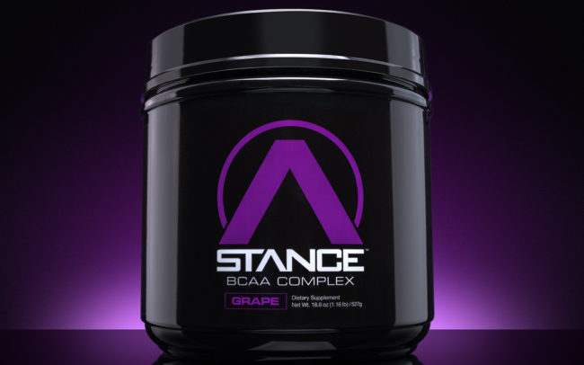 Stance supplement container on black table shot by Albiston Creative