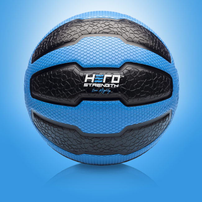 product photo of medicine ball on blue background