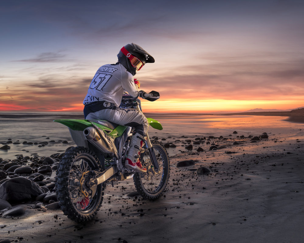 motorcyclist on beach in Ventura created using composite photography by Albiston Creative