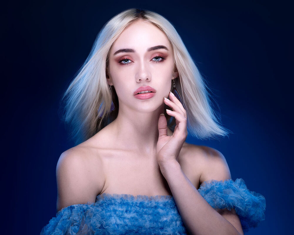 Beauty headshot photography session with colored gels in Ventura County, Ca.